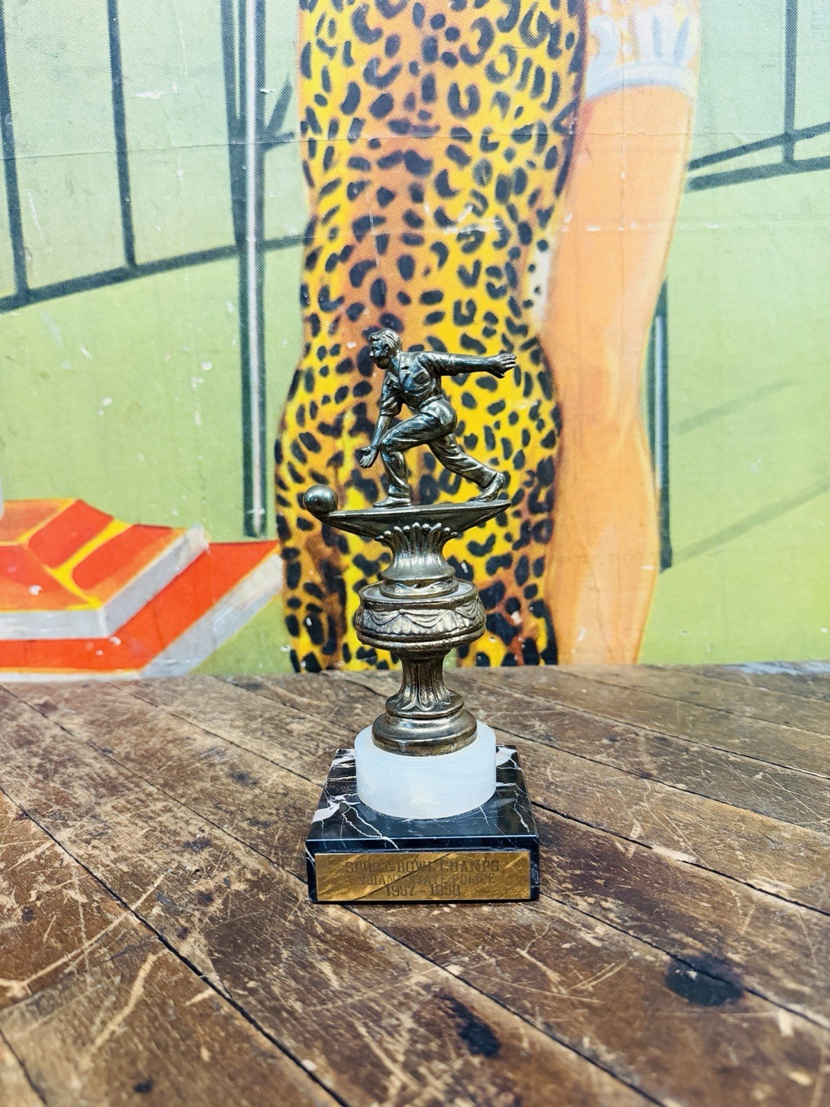 VINTAGE 1957 1958 INDIANA STATE POLICE SPORT BOWL CHAMPS BOWLING TROPHY MARBLE VINTAGE 1957 1958 INDIANA STATE POLICE SPORT BOWL CHAMPS BOWLING TROPHY MARBLE