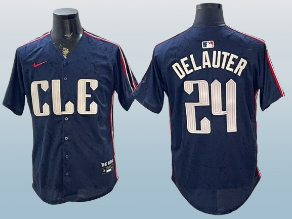 Men\'s Cleveland Guardians #24 Chase DeLauter Navy N Cool Base Stitched