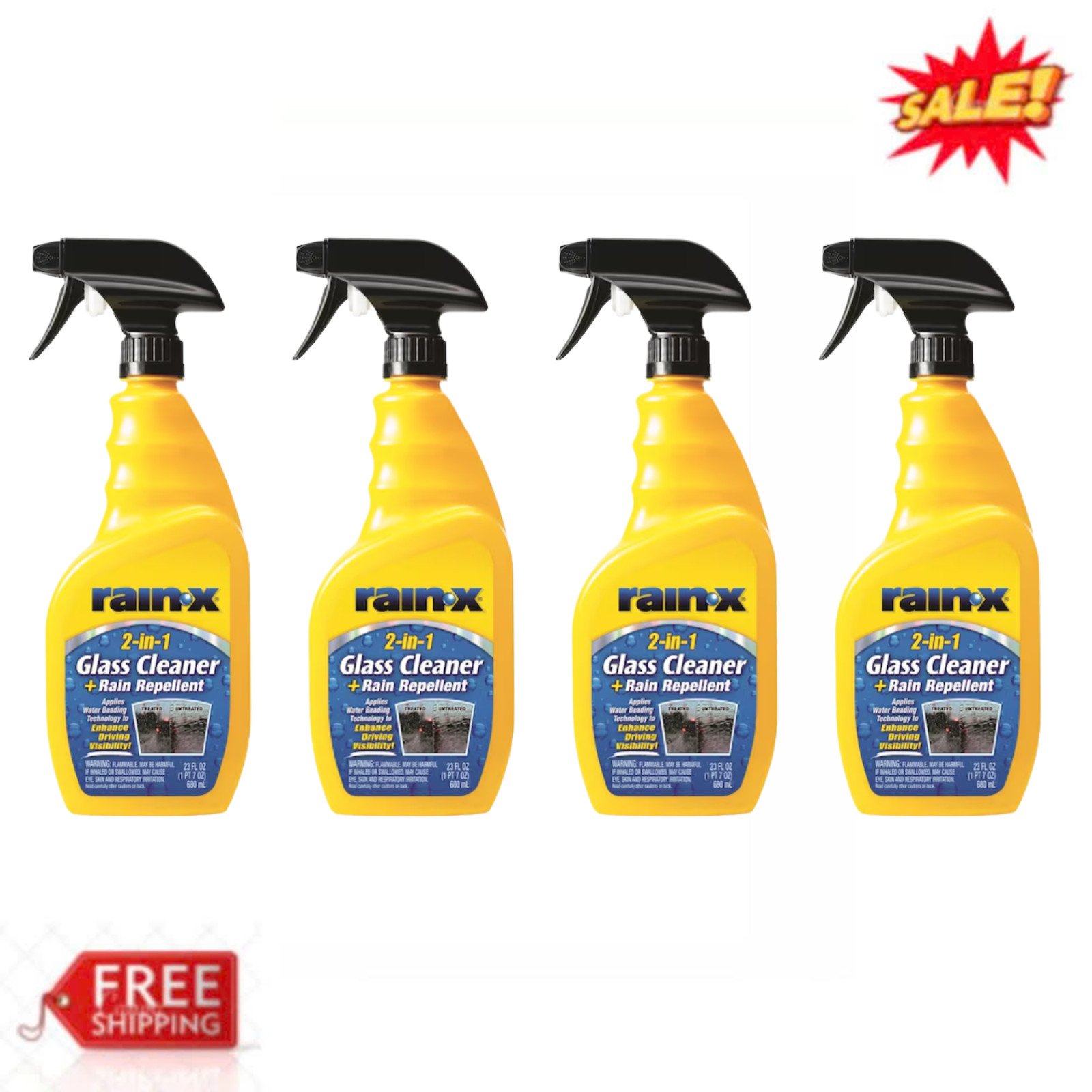 (4 Pack) Rain-X Glass Cleaner + Rain Repellent 23 oz Aerosol 5071268 Spray Can
