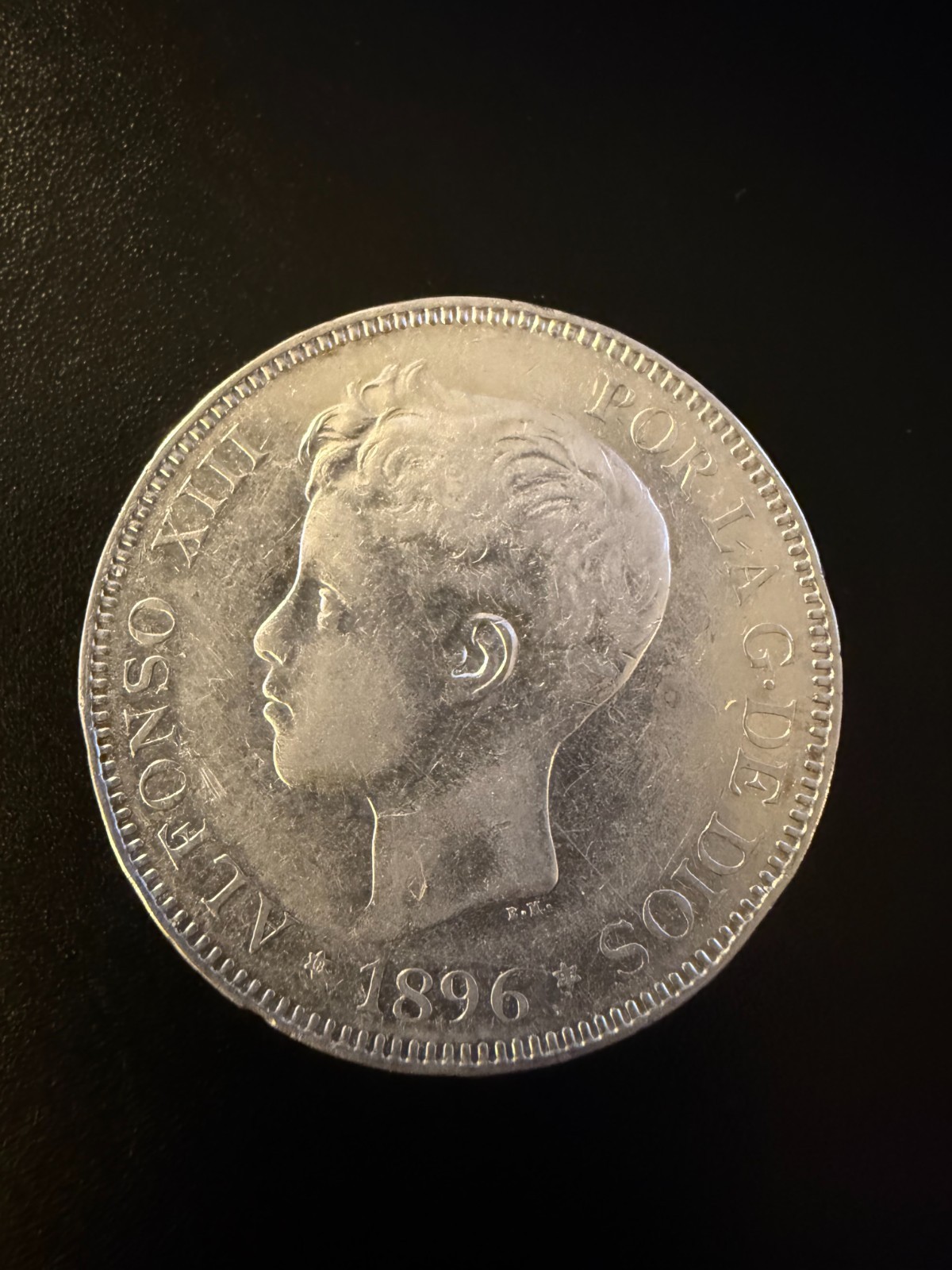 1896   Spain 5 Peseta Infant Alfonso Silver Coin