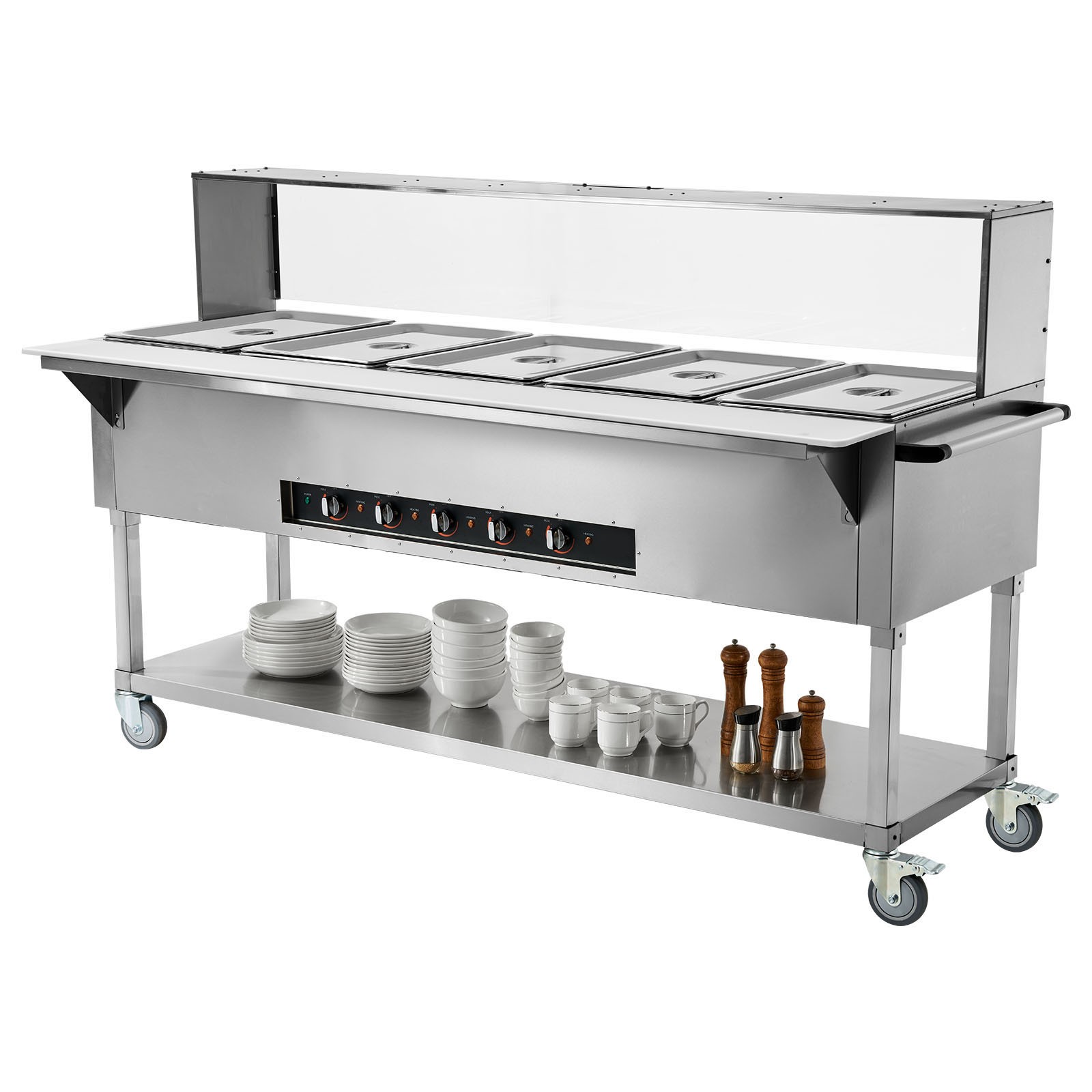 Uimoso 5-Pan Commercial Food Warmer with 5 x 20.6QT Steam Table & Acrylic Guard