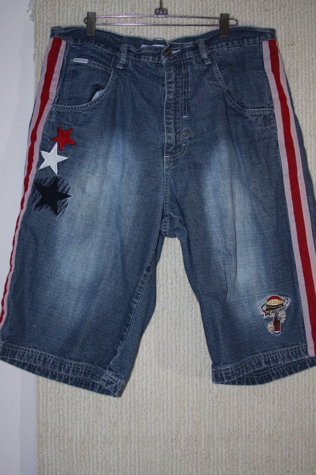 Vintage Platinum FUBU Harlem Globetrotters 75th Anniversary Denim Shorts 38