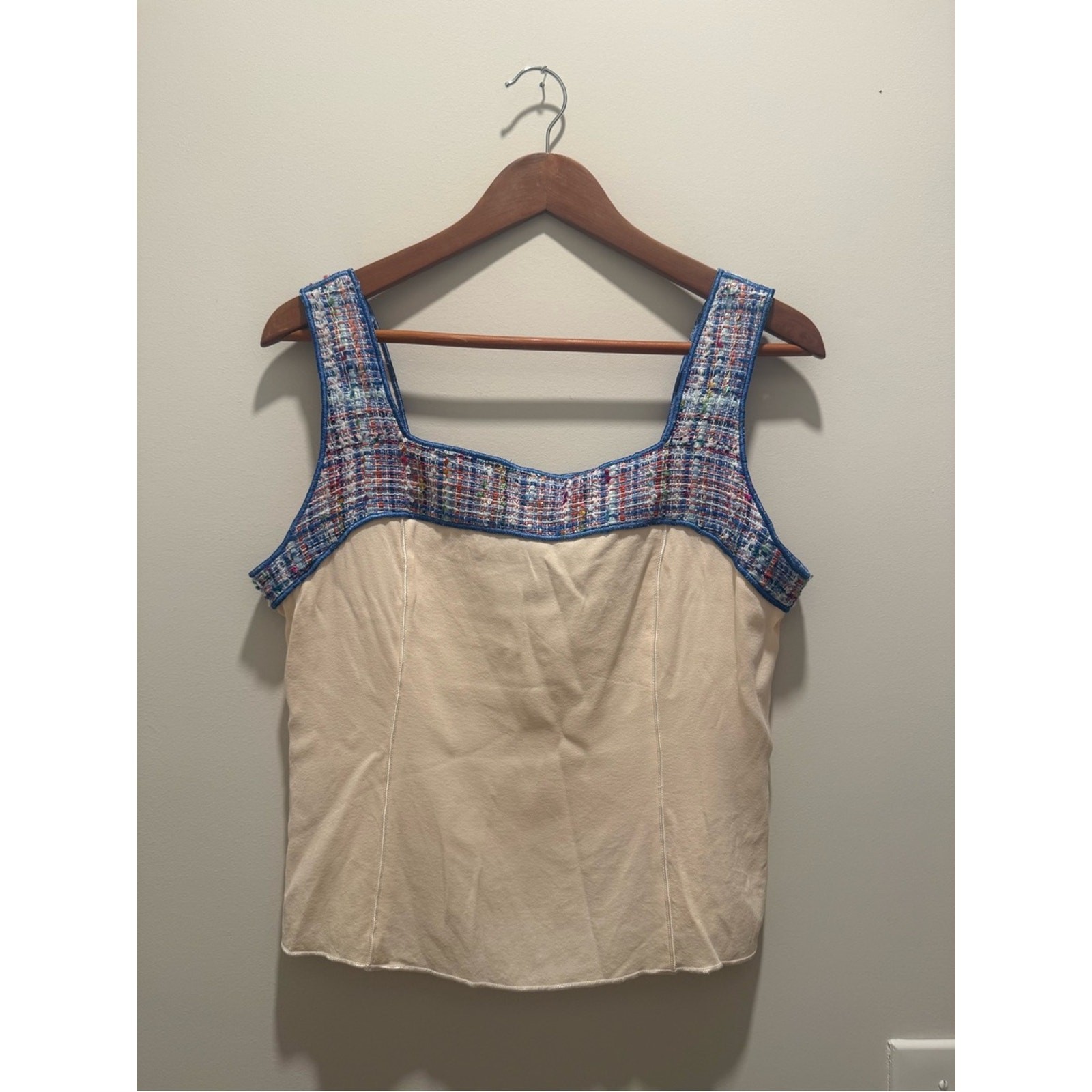 VTG Silk Blend Sleeveless Square Neck Top Blue Tweed Doncaster Sz 10 S/M