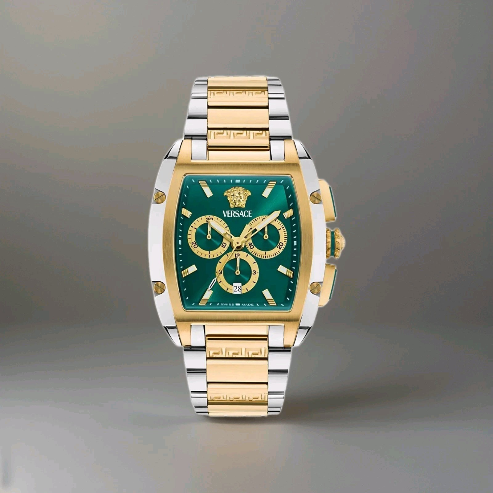 Versace Dominus Chronograph Quartz VE6H01125 Green Dial 2 Tone Men's Watch Set Versace Dominus Chronograph Quartz VE6H01125 Green Dial 2 Tone Men's Watch Set