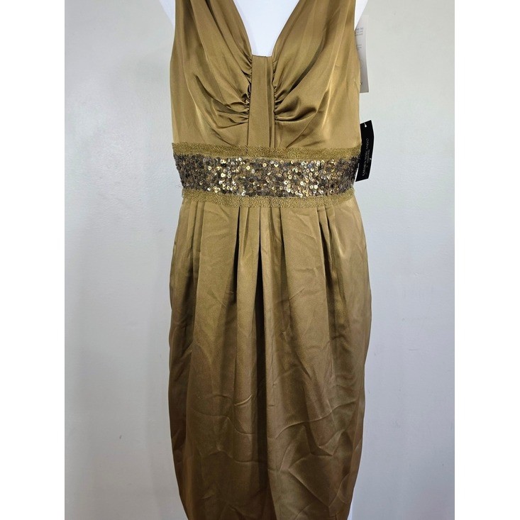 Carmen Marc Valvo Collection Sequin Waist Cocktail Dress Bronze Gold 12 NWT Carmen Marc Valvo Collection Sequin Waist Cocktail Dress Bronze Gold 12 NWT