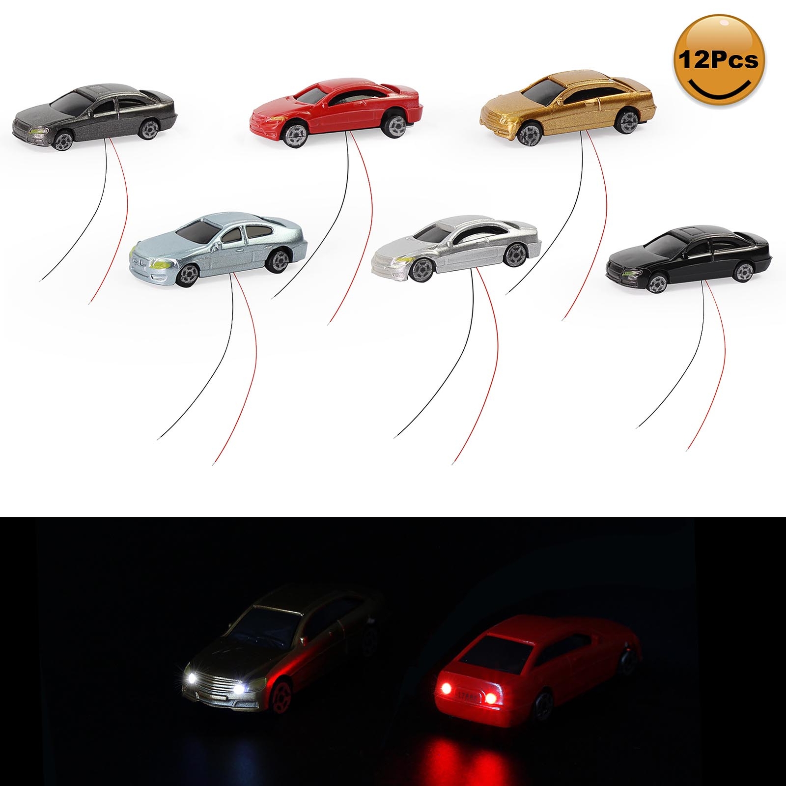 12pcs N Scale 1:160 Head Lighted Model Car Model Layout 12V EC150