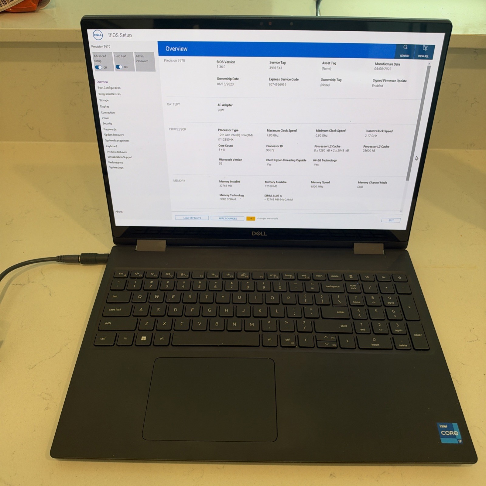 DELL Precision 7670 Core i7-12850HX 2.10GHz NO RAM NO SSD RTX A1000 GPU