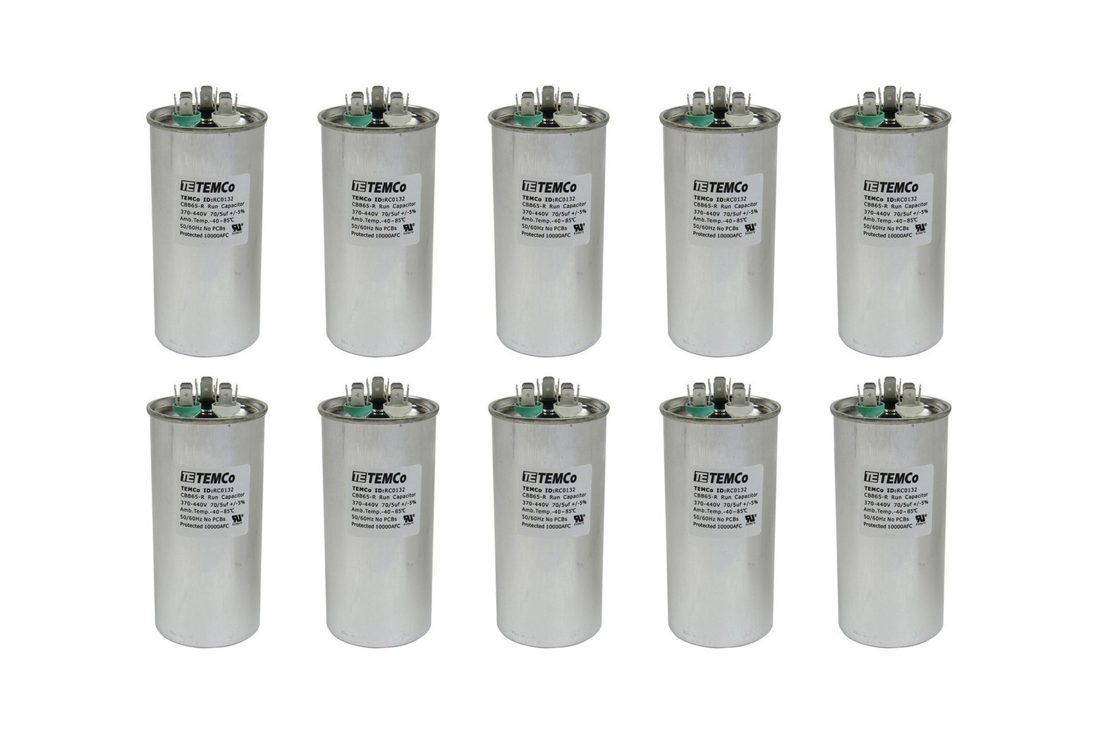 10 Pack TEMCo 70+5 uF Dual Run Capacitor CBB65, 70/5 MFD, 370-440V, Round, 50... 10 Pack TEMCo 70+5 uF Dual Run Capacitor CBB65, 70/5 MFD, 370-440V, Round, 50...