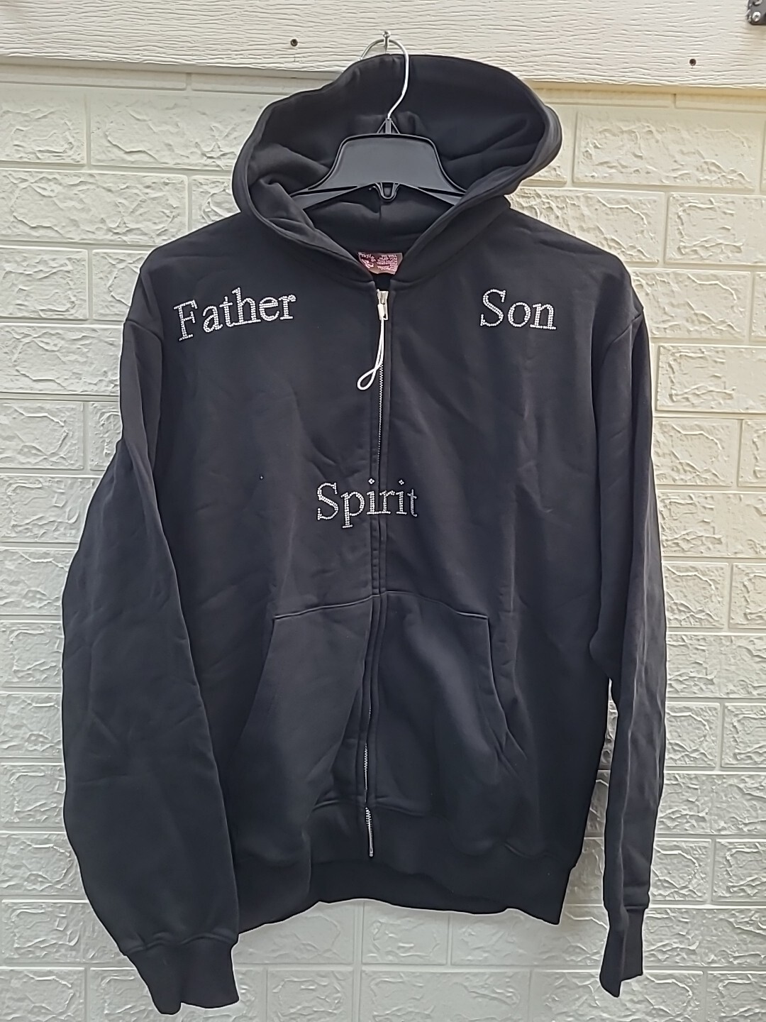 New Praying Holy Trinity Long Sleeve Full Zip Hoodie Black Size Large