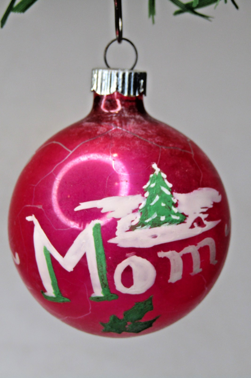 VTG pre WWII Glass Pictured MOM Mother Red BALL Christmas Ornament US of A