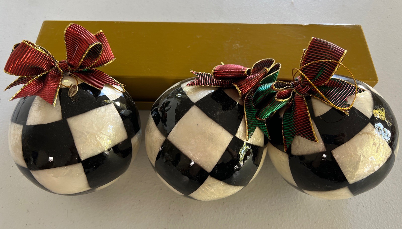 MacKenzie Childs Courtly Check Jester Fancy Bauble 4” Ornaments Set of 3 MacKenzie Childs Courtly Check Jester Fancy Bauble 4” Ornaments Set of 3