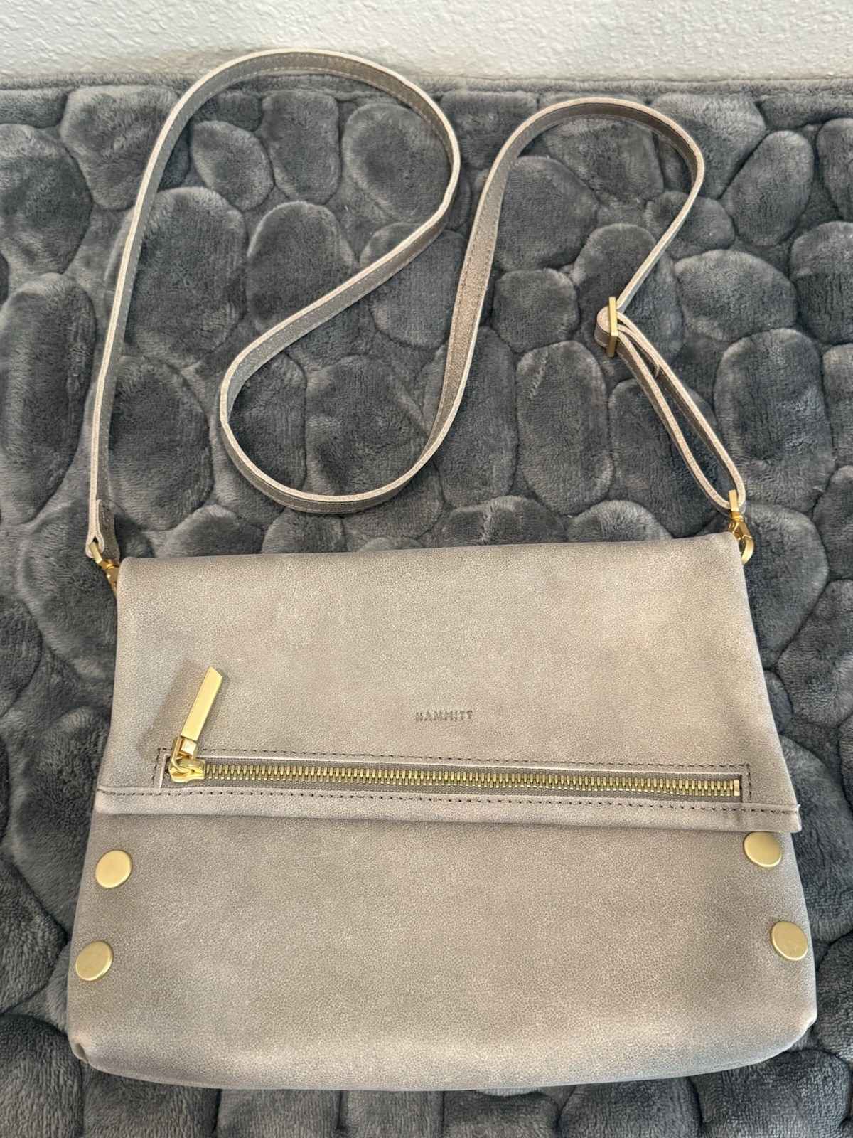 Hammitt VIP Medium Pewter Leather Crossbody Bag with Gold Hardware Hammitt VIP Medium Pewter Leather Crossbody Bag with Gold Hardware