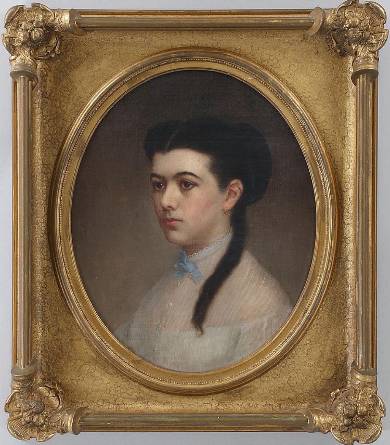 Antique 19thC Oil Portrait Painting On Canvas - American School