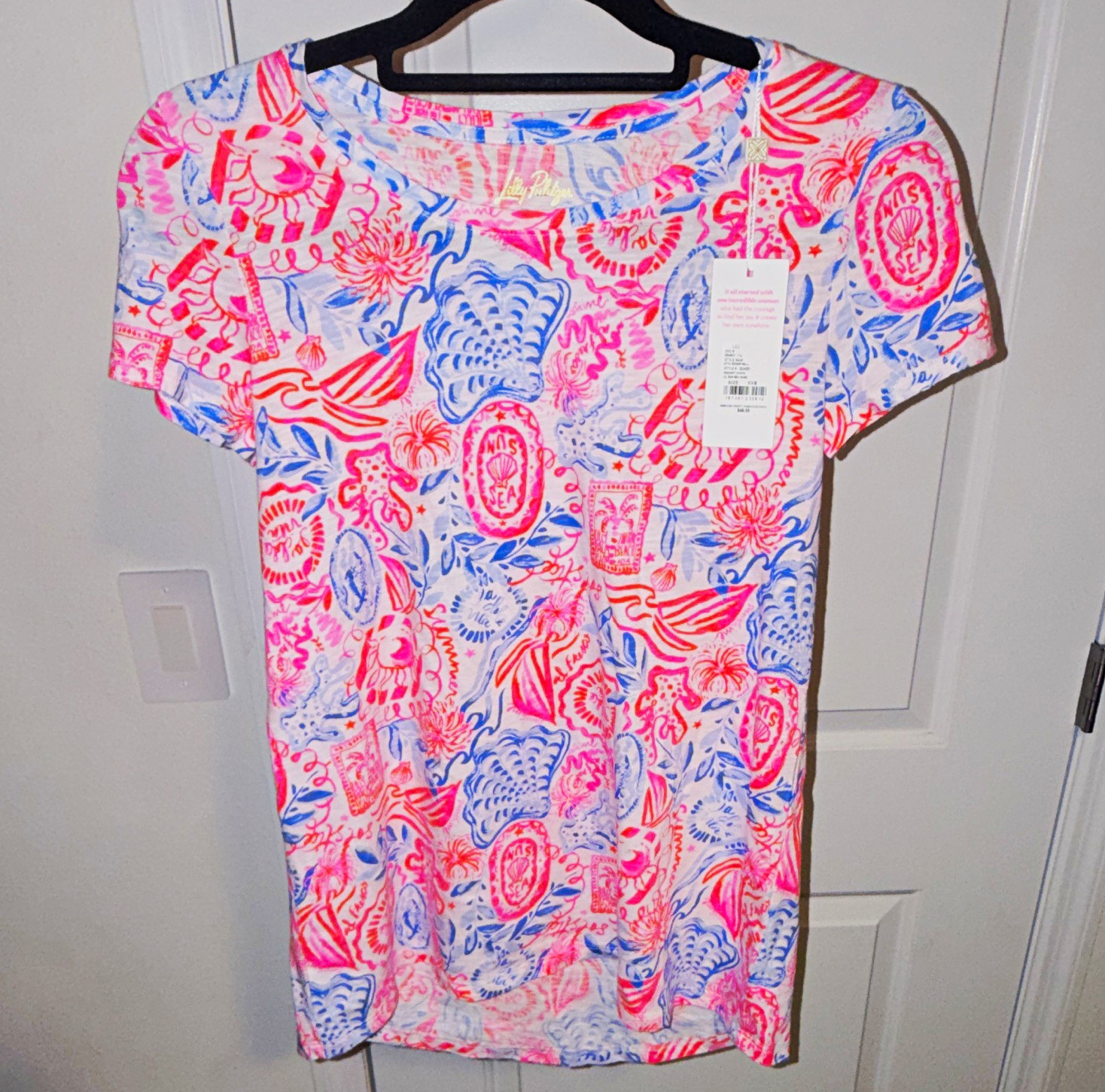 Lilly Pulitzer Women’s White Sun Sea Sand  Graphic Beach Knit Scoop Tee 2XS NWT