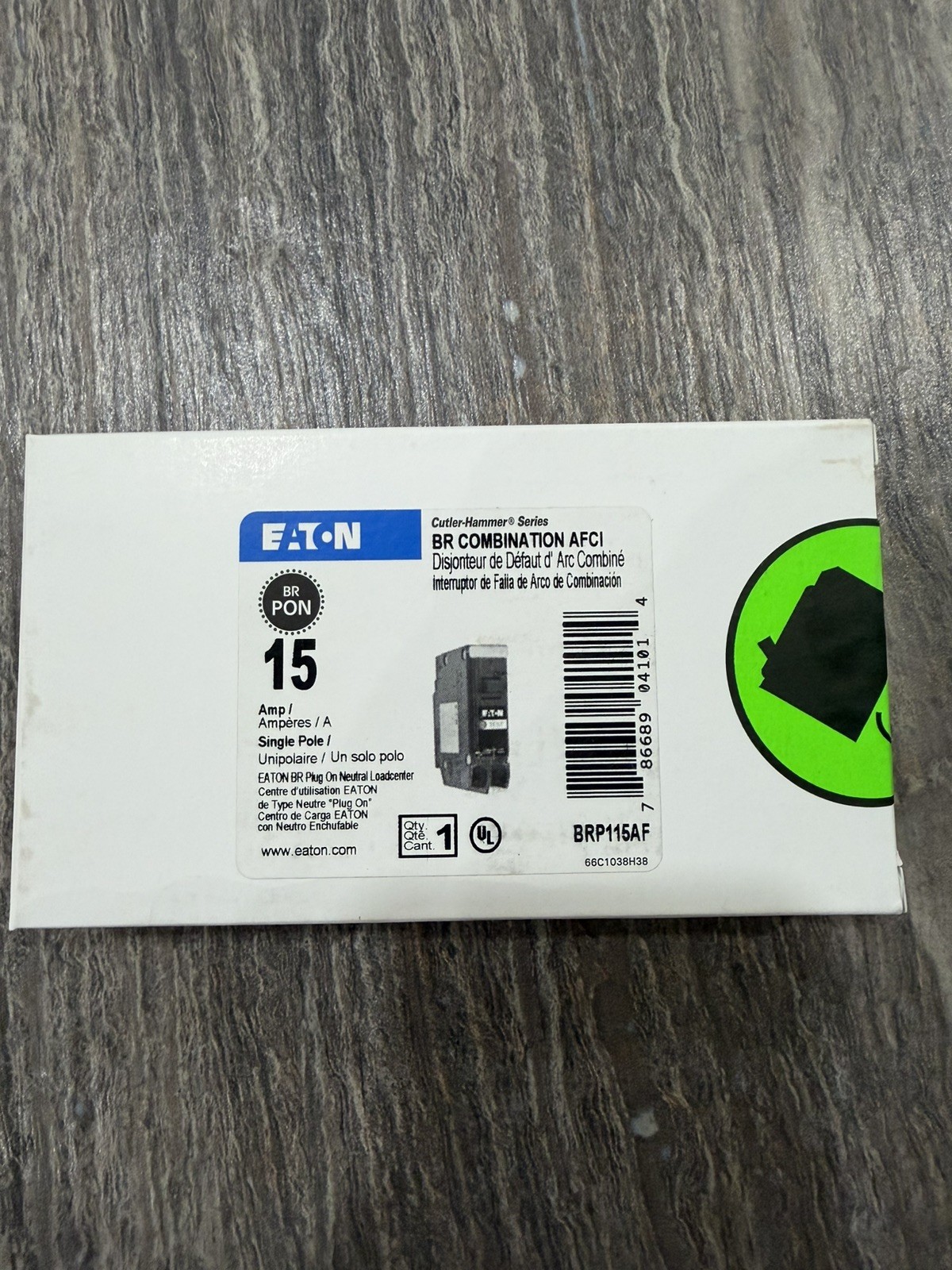 New Eaton BRP115AF Single Pole 15 Amp Arc Fault Circuit Breaker New Eaton BRP115AF Single Pole 15 Amp Arc Fault Circuit Breaker