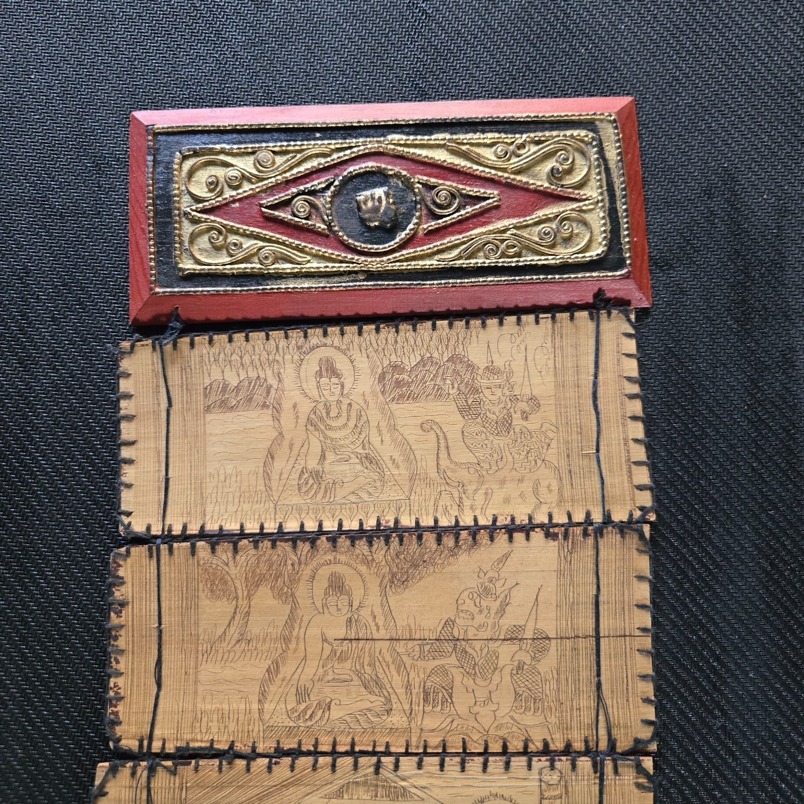 Antique Burmese Buddhist Palm Leaf Manuscript Pesa Burma Sacred Text 19th Centur