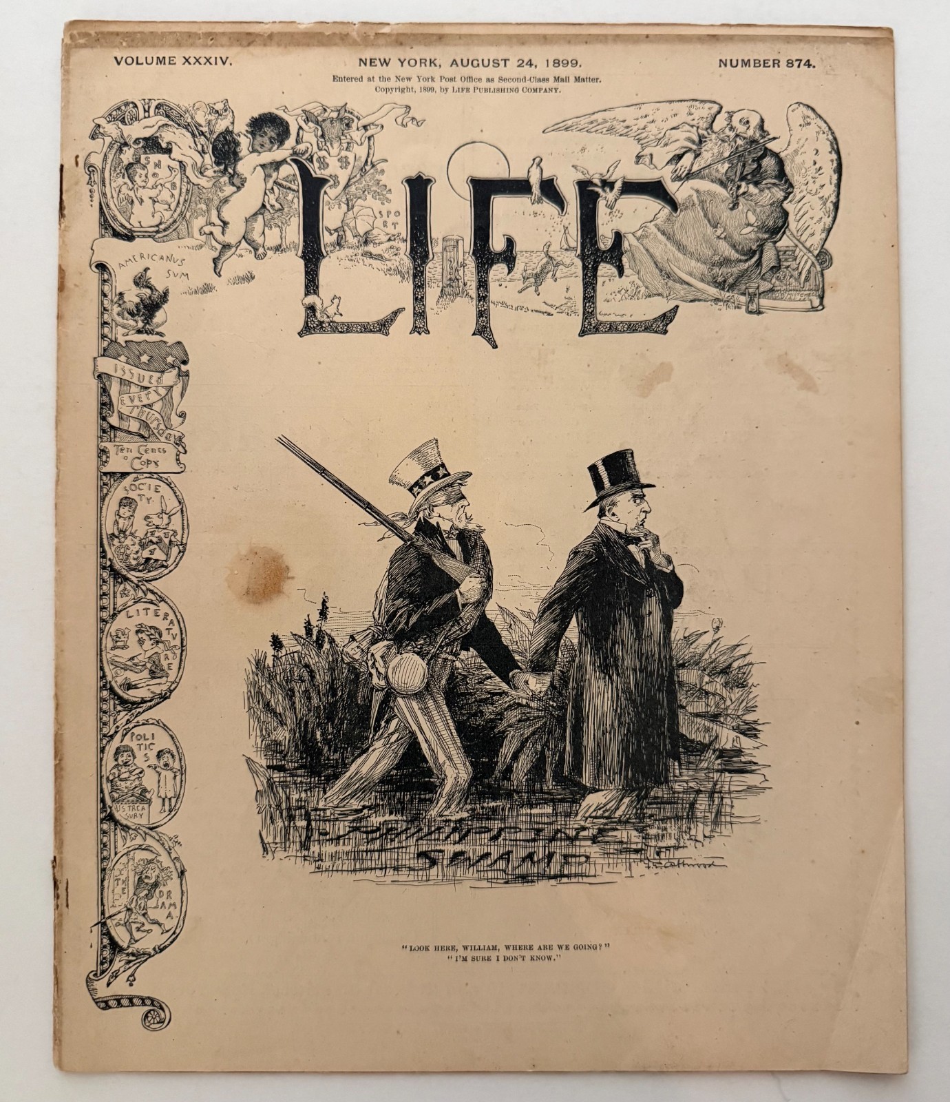Vintage August 24 1899 Life Magazine Uncle Sam William McKinley Philippines