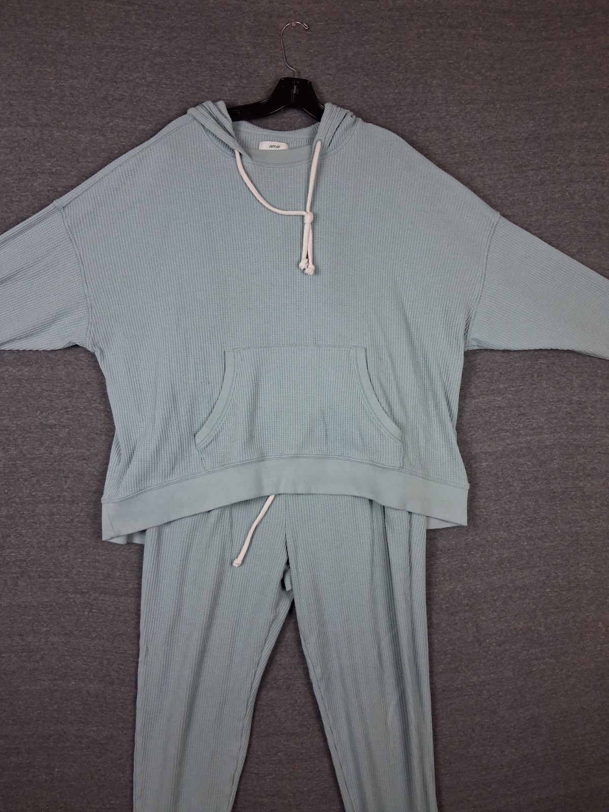 Aerie Womens Loungewear Set Large Blue Waffle Knit Athleisure Cozy Core Oversize Aerie Womens Loungewear Set Large Blue Waffle Knit Athleisure Cozy Core Oversize