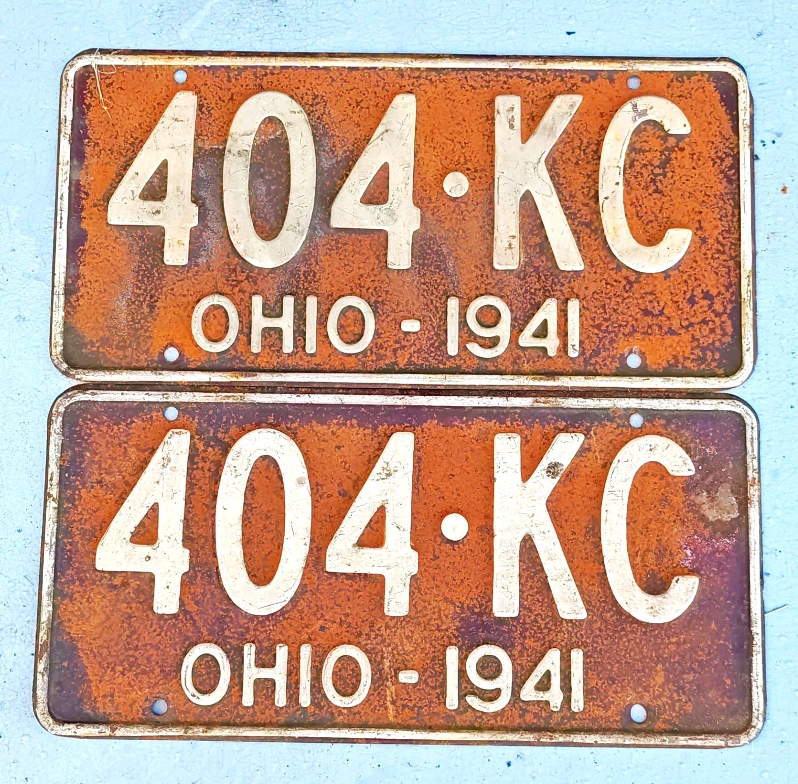 Vintage 1941 Ohio License Plates Pair Lot of 2 404-KC Matching Set Vintage 1941 Ohio License Plates Pair Lot of 2 404-KC Matching Set