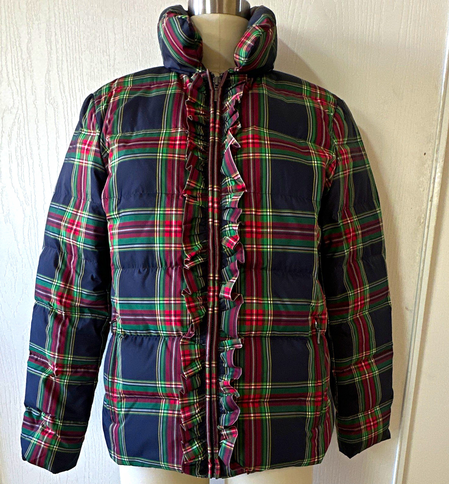 Talbots Women’s Plaid Short 80% DownPuffer Jacket Lightweight Full Zip Pockets M