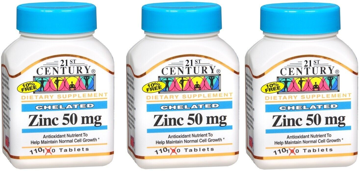 21st Century Zinc 50mg Chelated Tablets 110ct each *Three Pack* 21st Century Zinc 50mg Chelated Tablets 110ct each *Three Pack*
