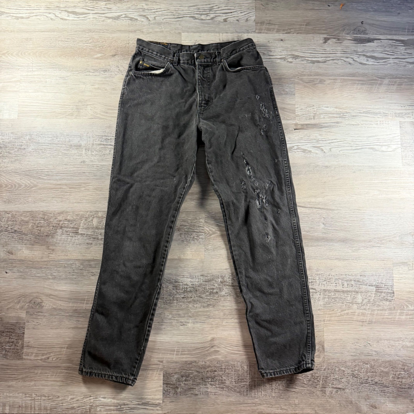 Vintage H.I.S. Mens Black Distressed Faded Denim Jeans Made in USA 34x34 Vintage H.I.S. Mens Black Distressed Faded Denim Jeans Made in USA 34x34