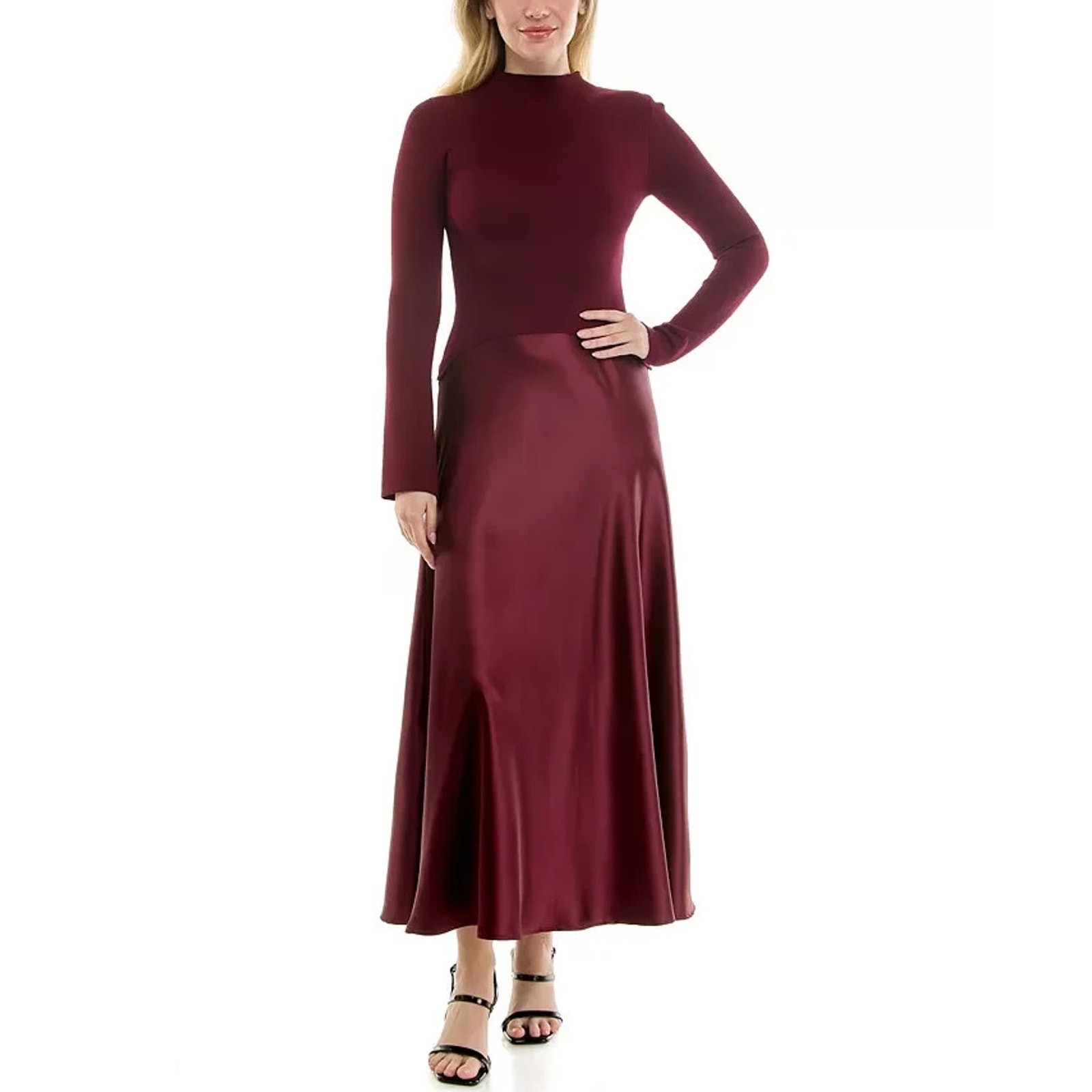 Taylor Satin Twofer A-Line Sweater Dress In Burgundy Size XS Stretchy Taylor Satin Twofer A-Line Sweater Dress In Burgundy Size XS Stretchy