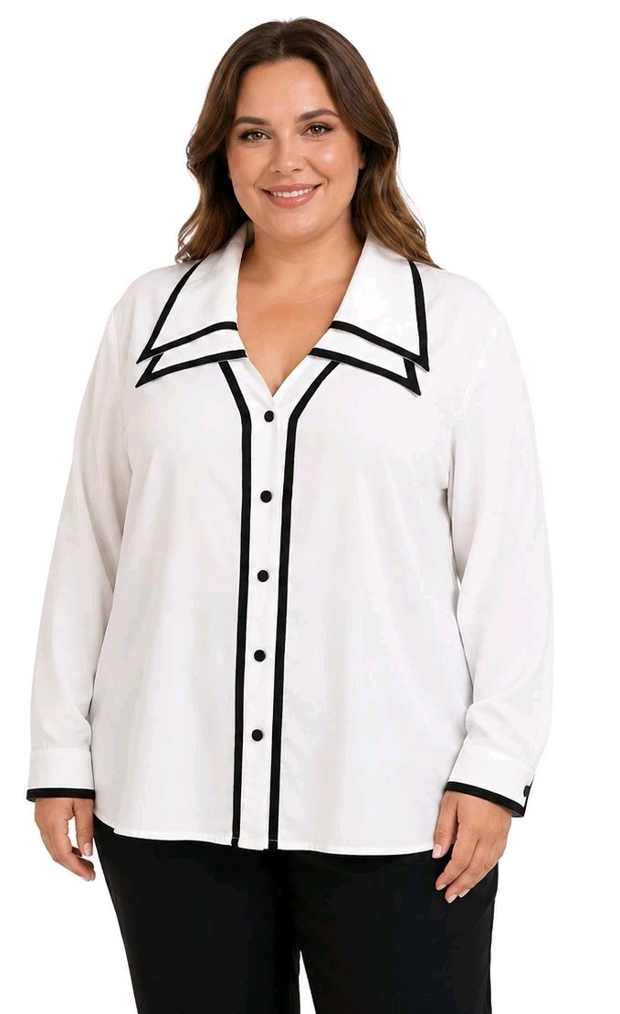 Vintage K.C. Studio 22W Black White Statement Collar Secretary Blouse Plus Vintage K.C. Studio 22W Black White Statement Collar Secretary Blouse Plus