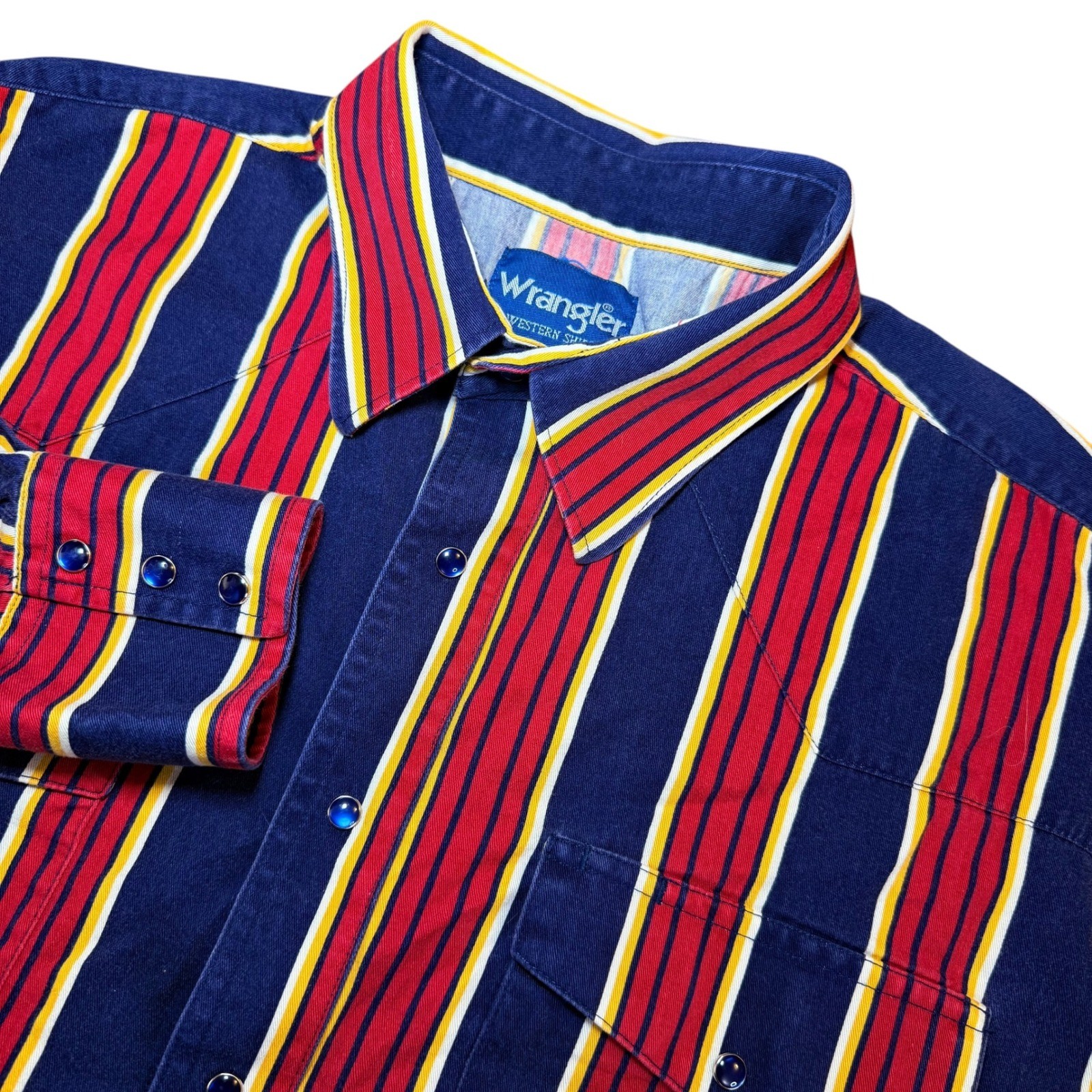 Vintage Wrangler Brushpopper Western Shirt Mens 2XL Multi Striped Pearl Snap L/S Vintage Wrangler Brushpopper Western Shirt Mens 2XL Multi Striped Pearl Snap L/S