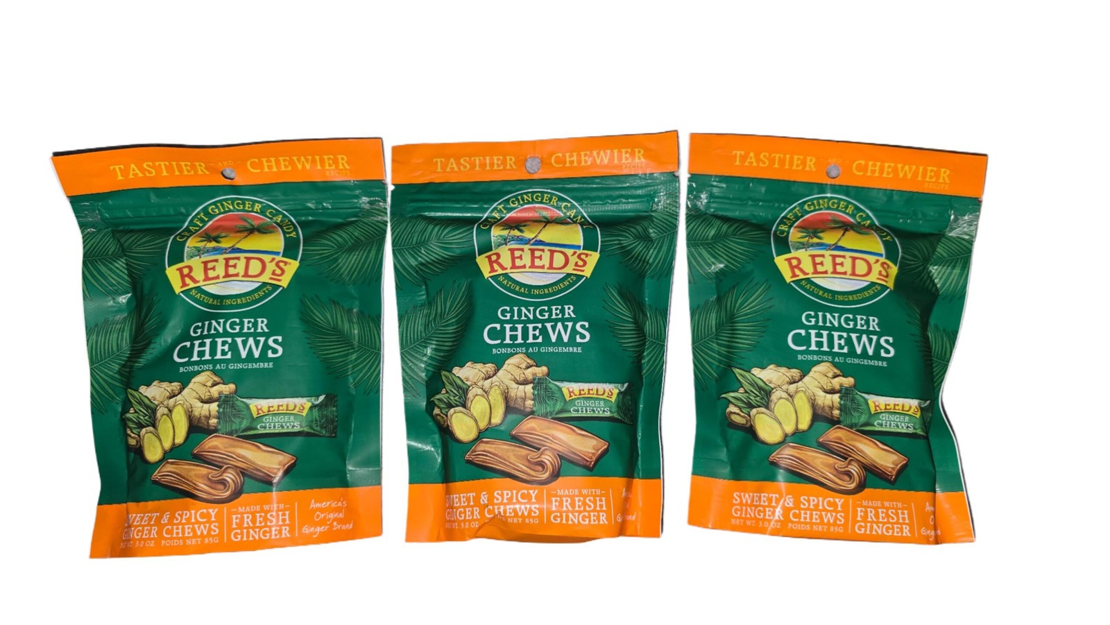 3x Reed\'s 5/27 All Natural Ginger Chews Chewy Ginger Candy Ind. Wrapped