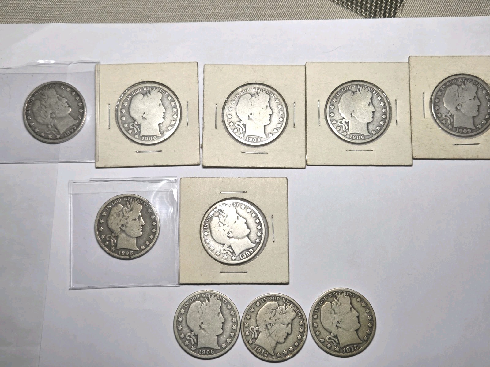 Barber Half Dollars 90% Silver. Mixed Dates 1899-1915 P D S  Lot of 10 Coins