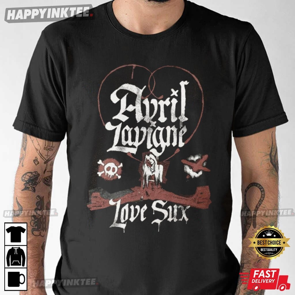 Vintage Avril Lavigne Love SuxBlack All Size Black Short Sleeve