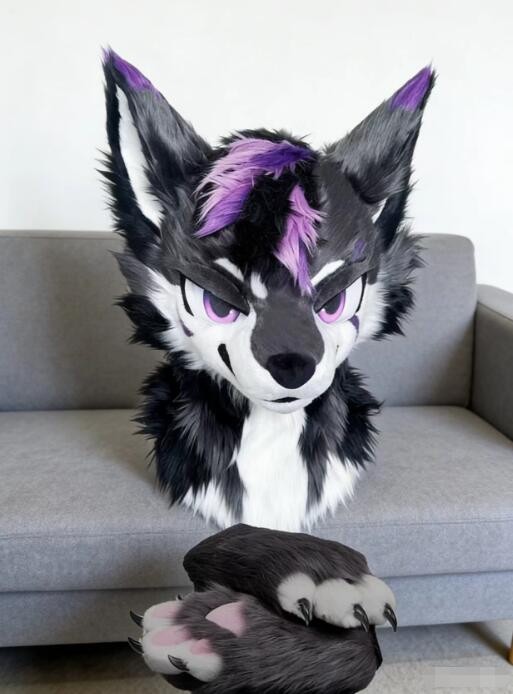 Fursuit Long haired Dog Fox Mascot Party Halloween Fur Cosplay(head+claws)