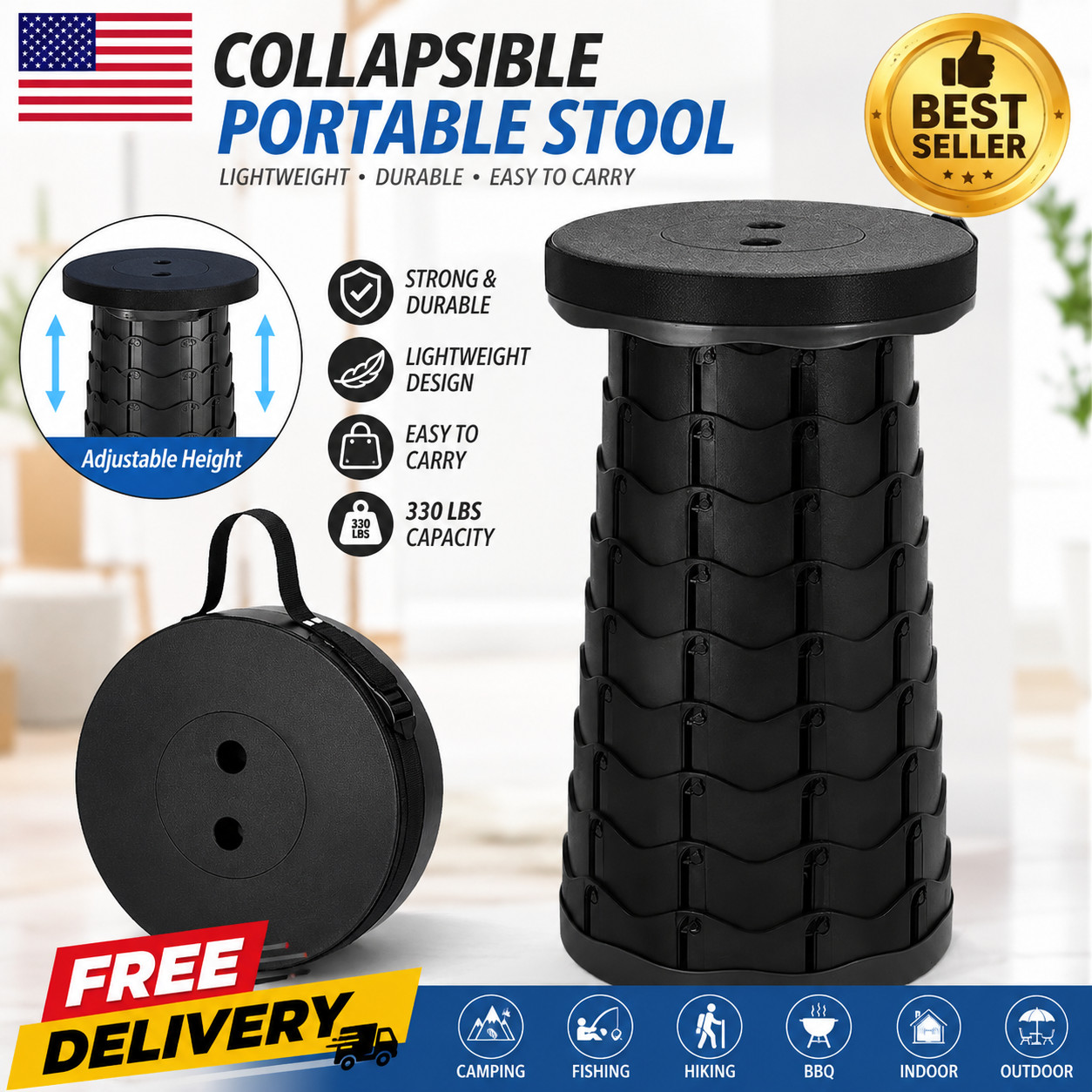 New Portable Telescopic Folding Stool Suitable for Hiking, Camping Outdoor