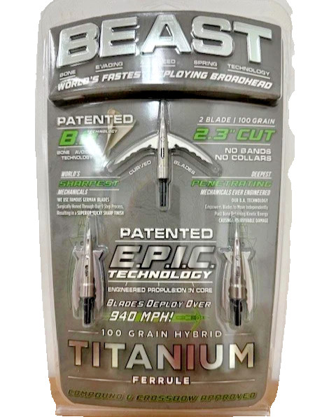 Bowmar Beast Titanium Hybrid Broadheads 2.3 Inch 100 Grain 3 Pack New Bowmar Beast Titanium Hybrid Broadheads 2.3 Inch 100 Grain 3 Pack New