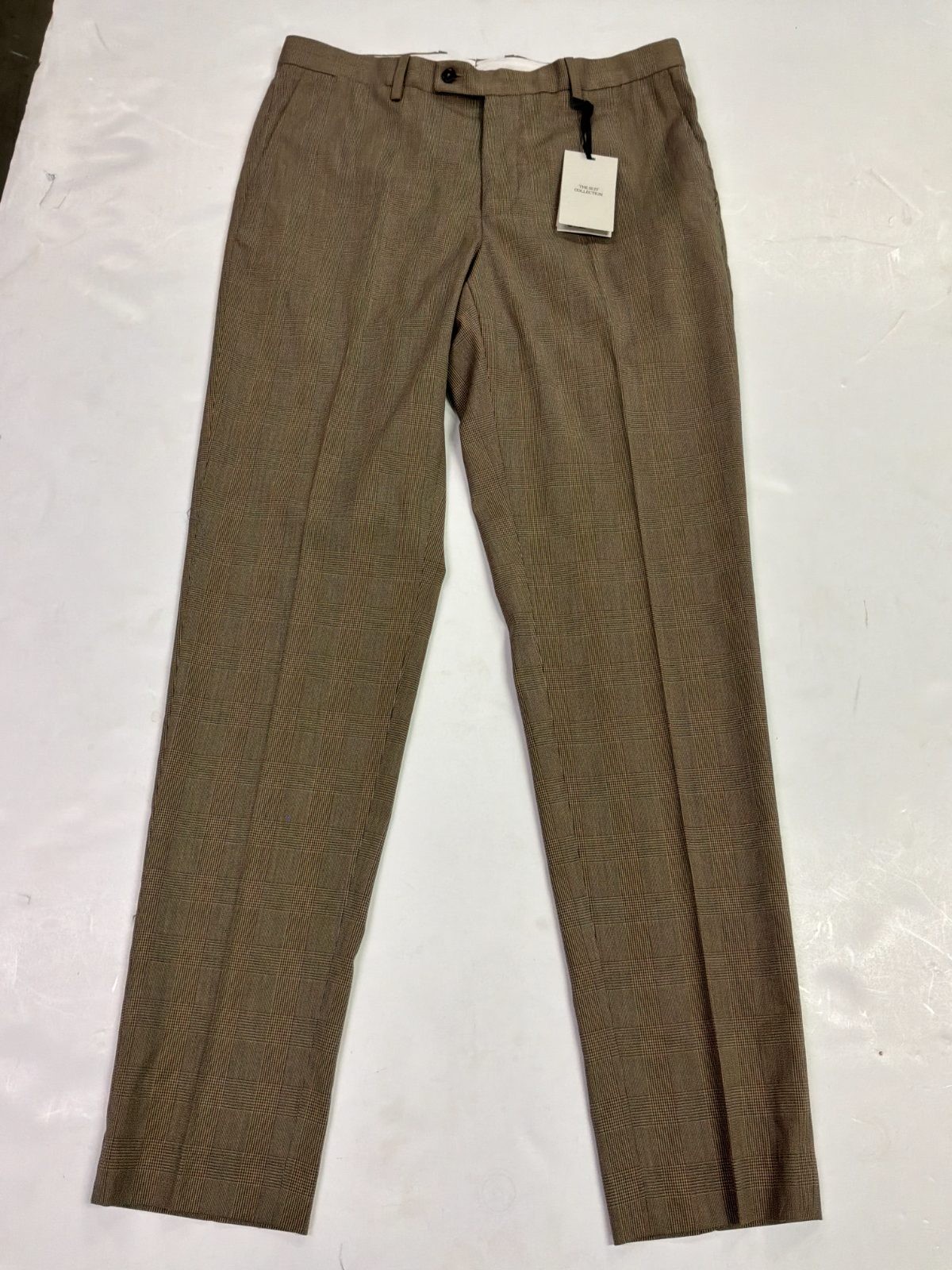 Mango MNG Suit Collection Mens Dress Pants 34 Brown Glen Plaid Check Flat Front Mango MNG Suit Collection Mens Dress Pants 34 Brown Glen Plaid Check Flat Front