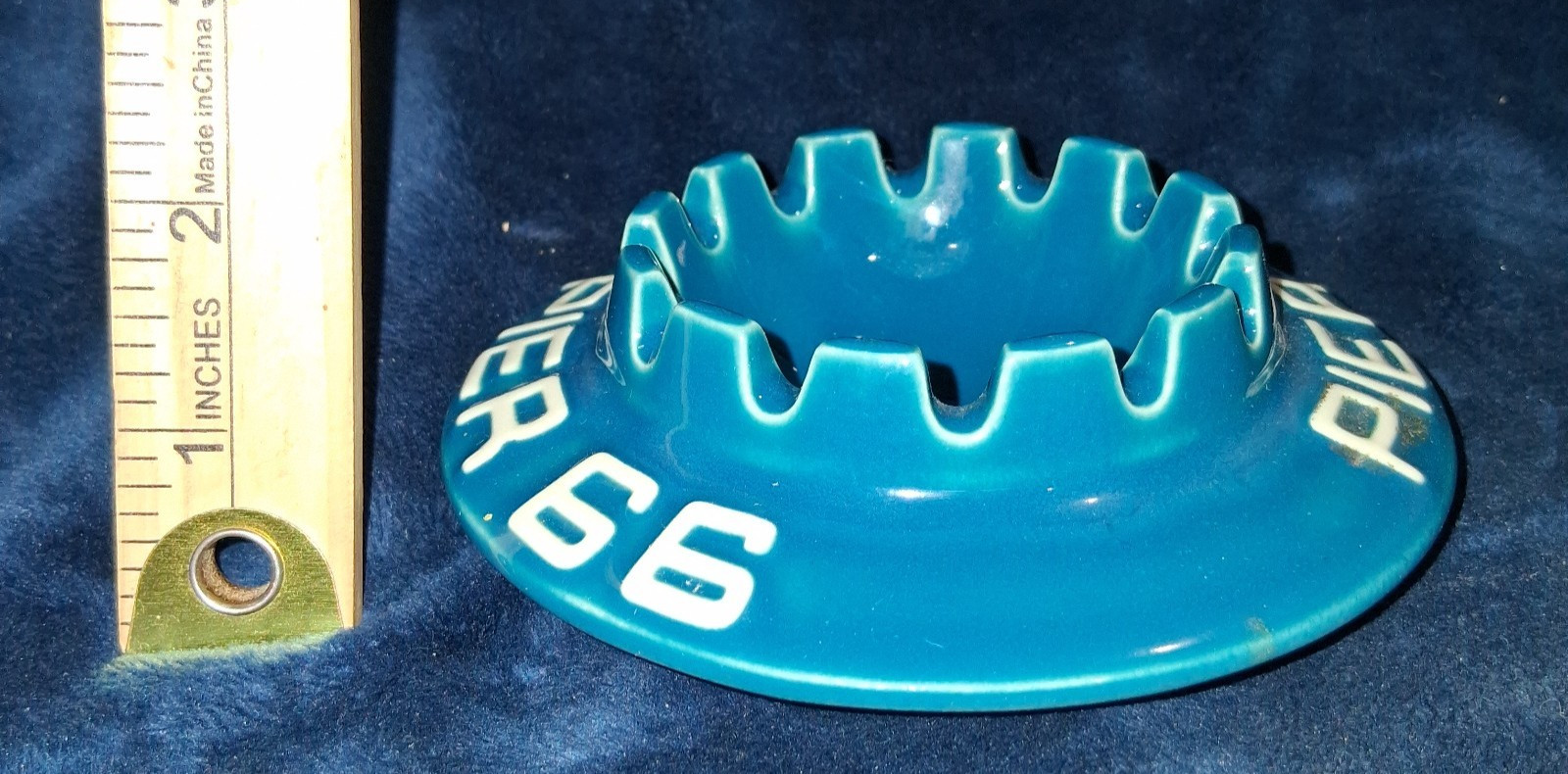 Vintage Pier 66 Fort Lauderdale Turquoise Blue Glass Ashtray Crown Rim 5 Inch