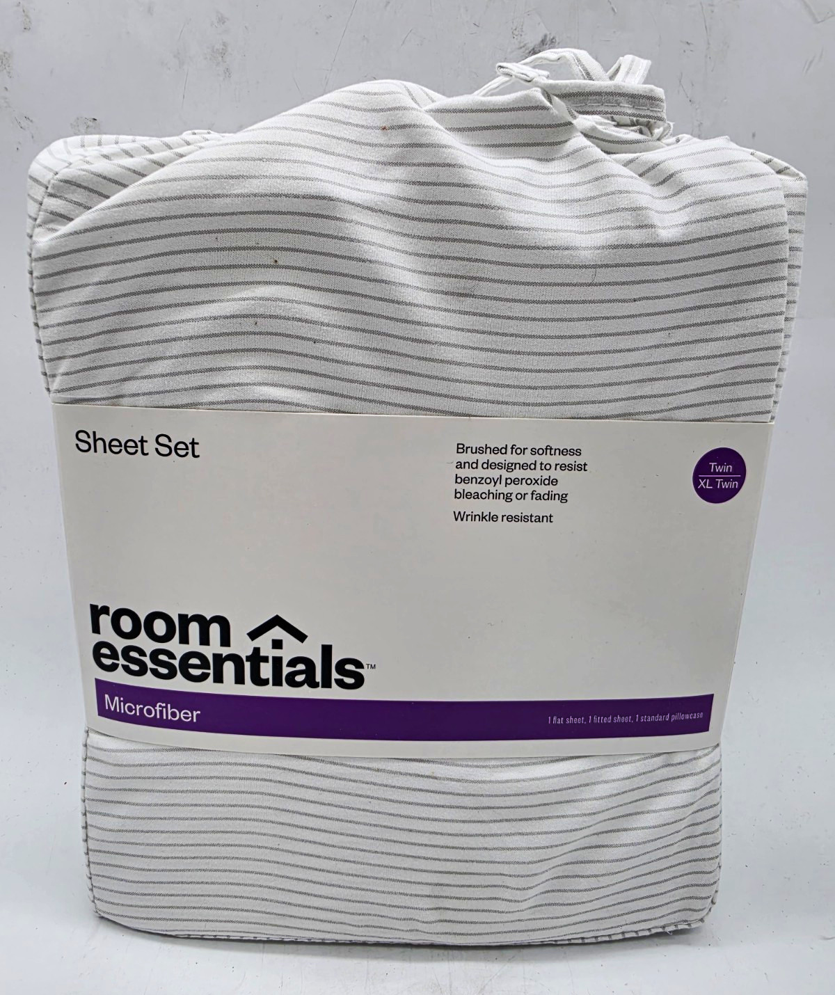 Room Essentials Twin XL Microfiber Sheet Set Gray/White Stripe Wrinkle Resistant Room Essentials Twin XL Microfiber Sheet Set Gray/White Stripe Wrinkle Resistant