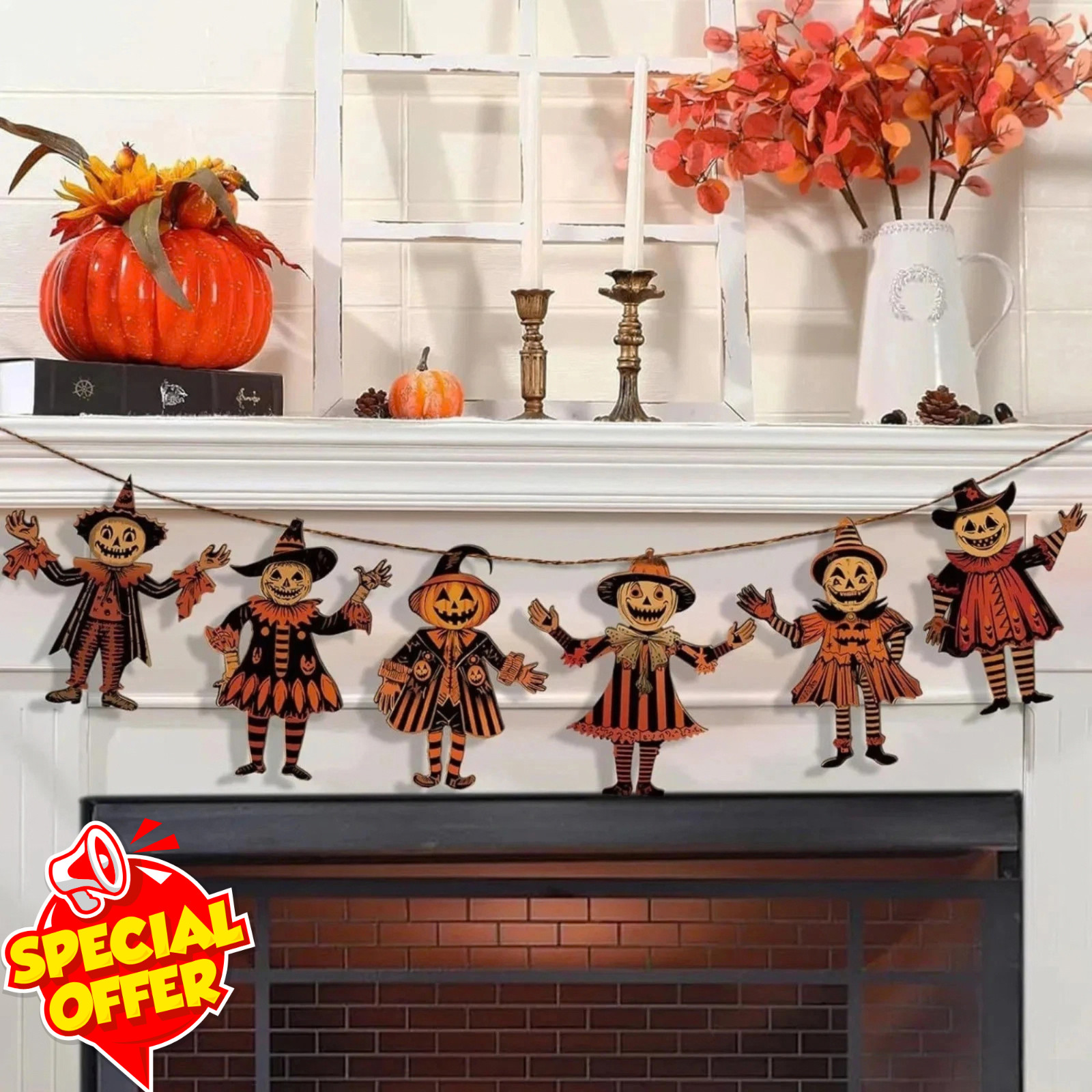 Vintage Halloween Decor Wood Banner 6pcs Vintage Halloween Bunting Decorations🎃 Vintage Halloween Decor Wood Banner 6pcs Vintage Halloween Bunting Decorations🎃