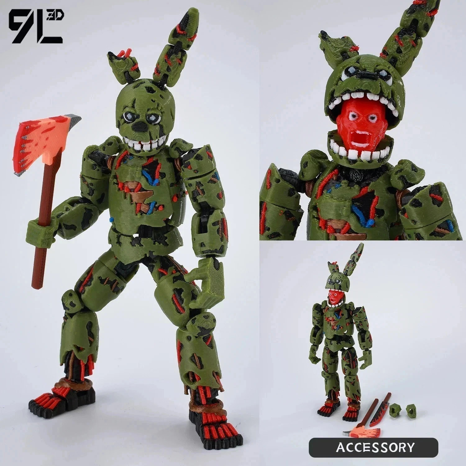 FNAF 3D Printed Freddy Springtrap Action Figure 14cm Poseable Titan13 Toy FNAF 3D Printed Freddy Springtrap Action Figure 14cm Poseable Titan13 Toy