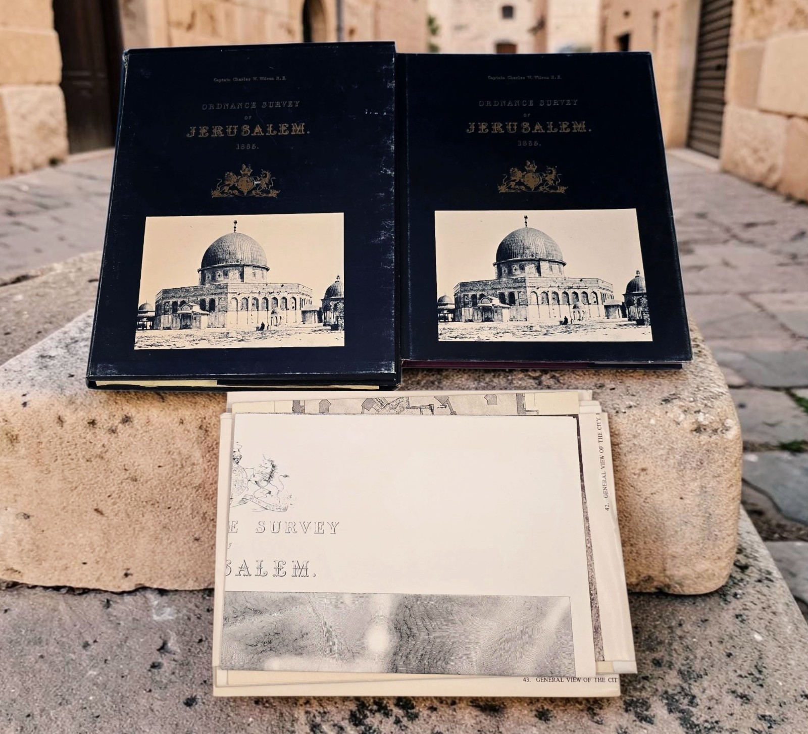RARE 1865 Ordnance Survey of Jerusalem w/ Foldout Photos Maps 1980 Ariel Edition