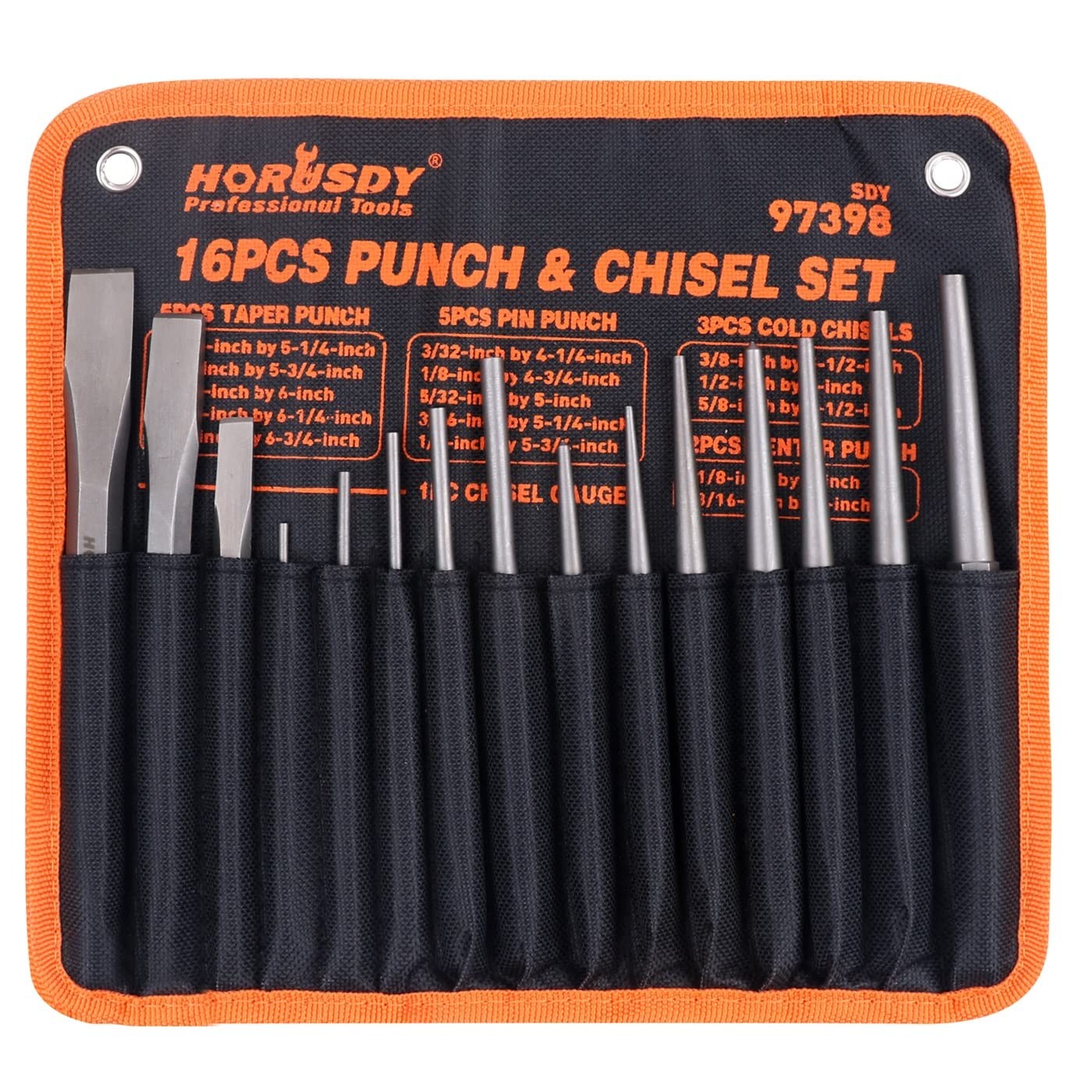 HORUSDY 16PC Punch and Chisel Set Chrome Vanadium Steel T97398 Tool Kit HORUSDY 16PC Punch and Chisel Set Chrome Vanadium Steel T97398 Tool Kit
