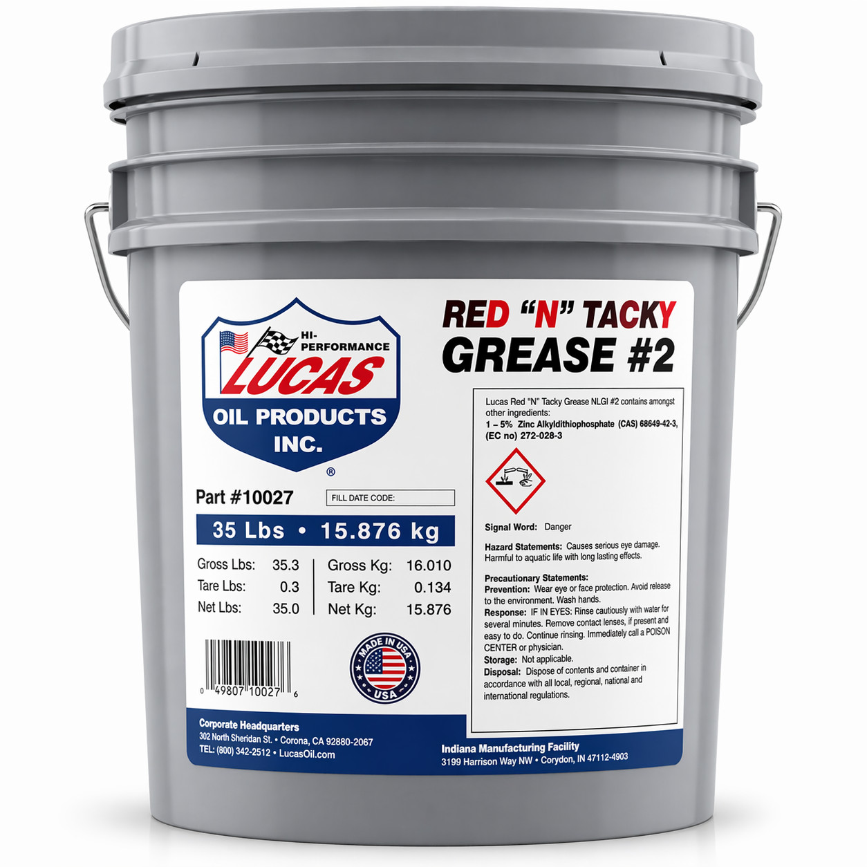 Lucas Oil 10027 Red N Tacky Grease 35 lb Pail Multi Purpose Lithium