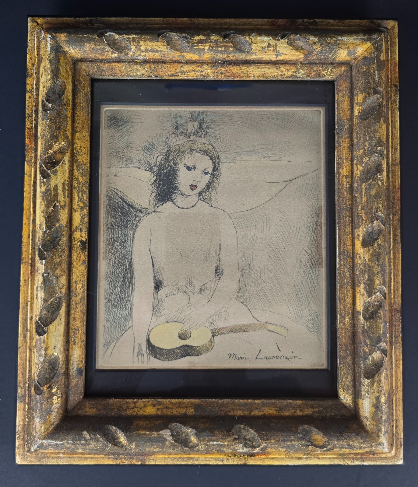 Marie Laurencin 1885-1956 French Colored Etching Jeune Fille a la Guitare 1946