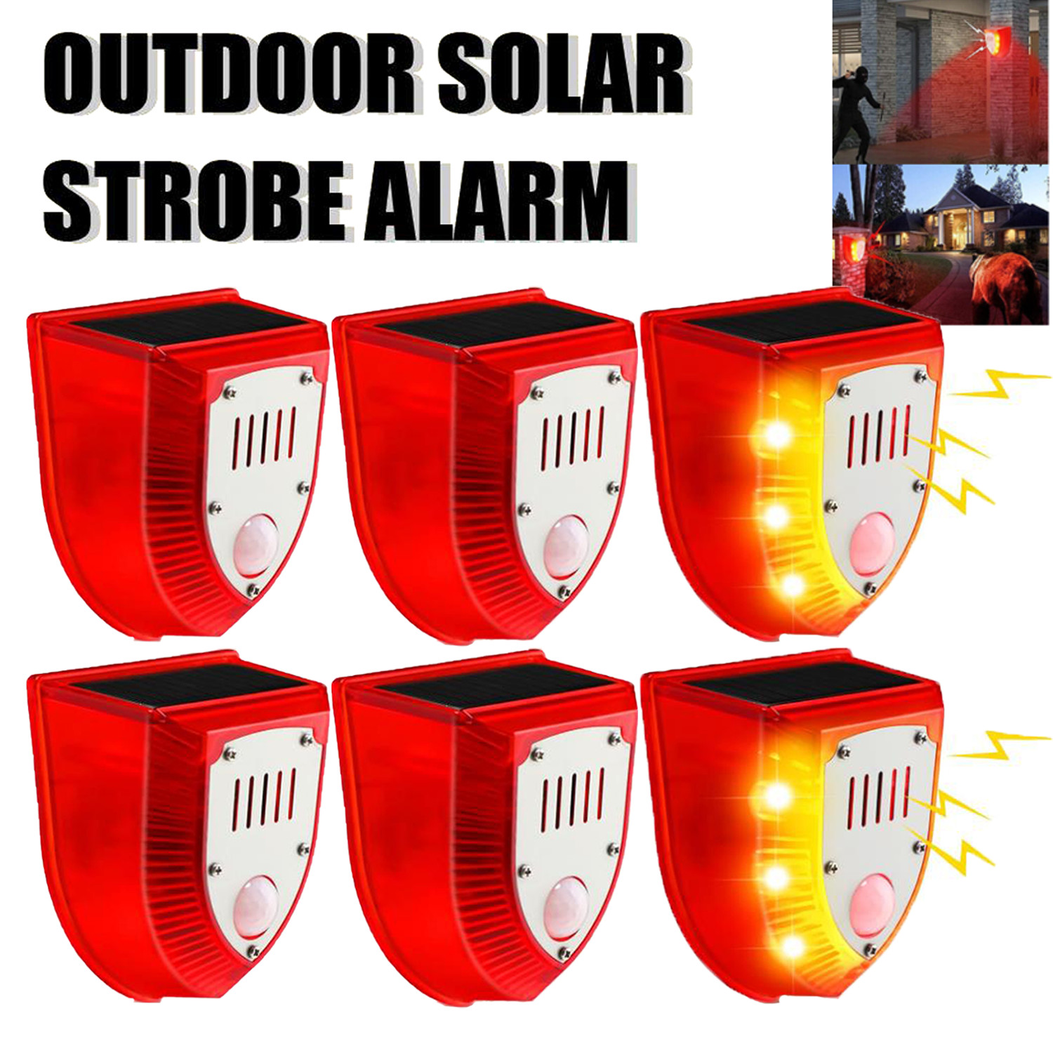 1-6pcs Solar Power Motion Sensor Sound Light Alarm Dog Barking Gunshots Repeller
