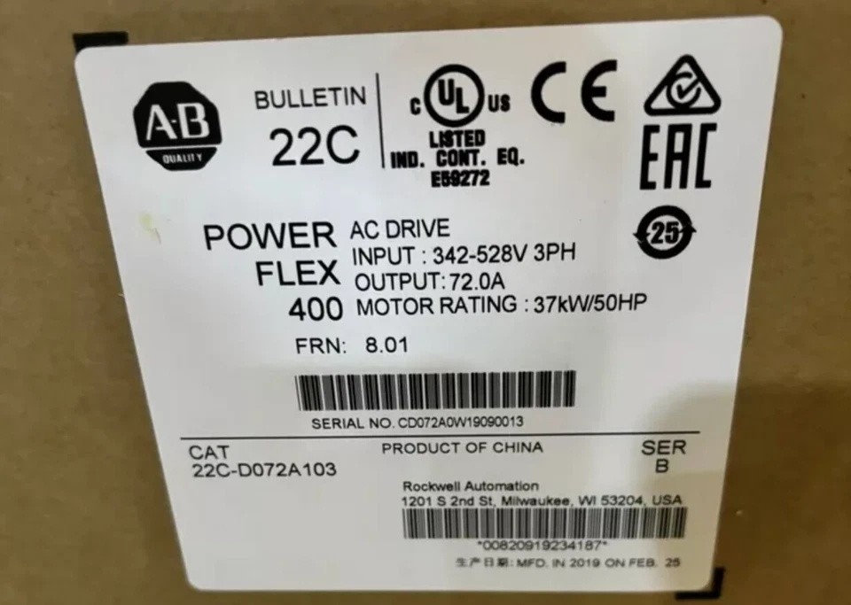 22C-D072A103  Allen-Bradley PowerFlex 400 37KW 50HP AC Drive 22CD072A103