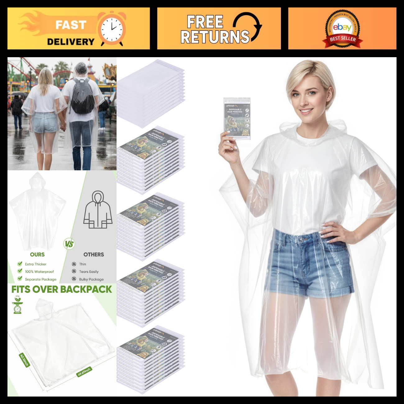 Bulk Disposable Rain Ponchos for Adults - Waterproof, Lightweight, Family Pack ( Bulk Disposable Rain Ponchos for Adults - Waterproof, Lightweight, Family Pack (