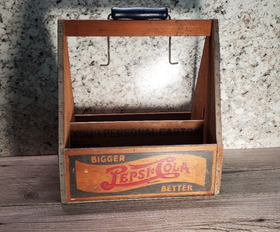 Vintage 30s 40s Wood Pepsi Cola Bottle Carrier Crate Bigger Better Cart