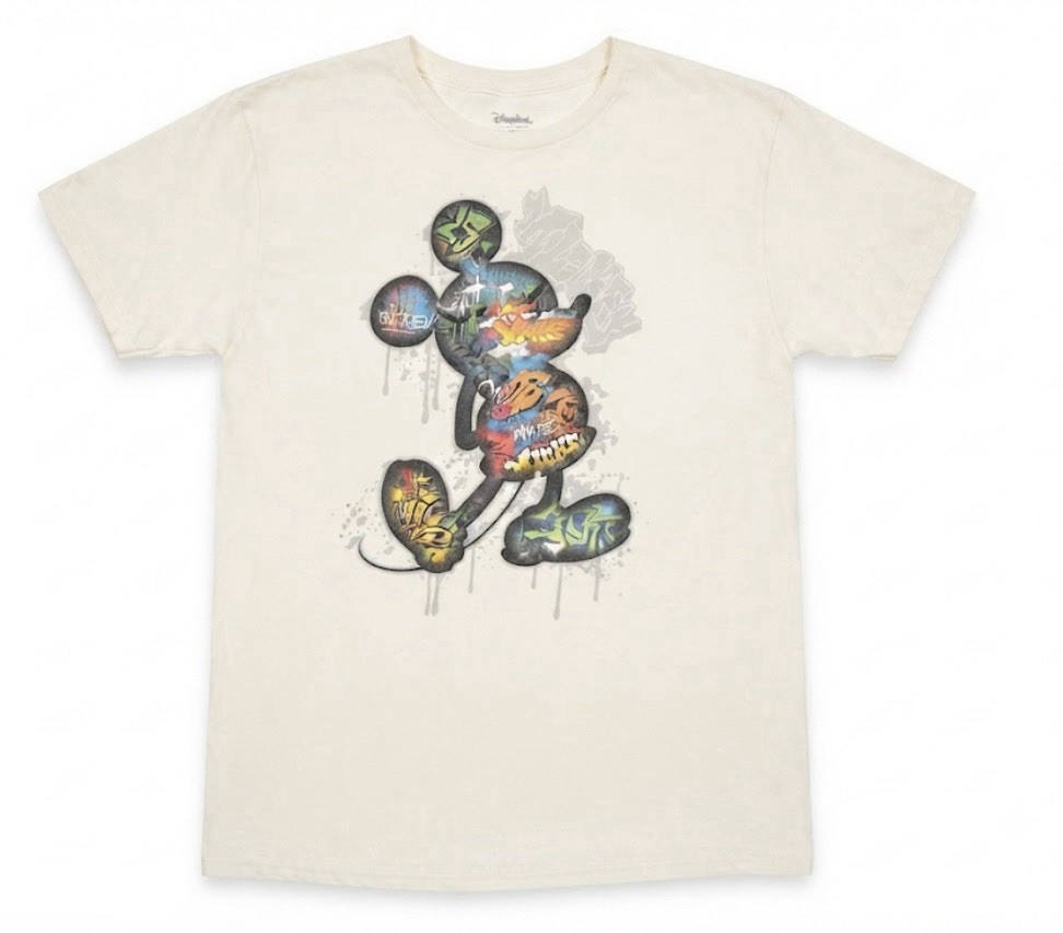 Disneyland Resort Mickey Mouse T-Shirt Adult Large White Graffiti Art Disney