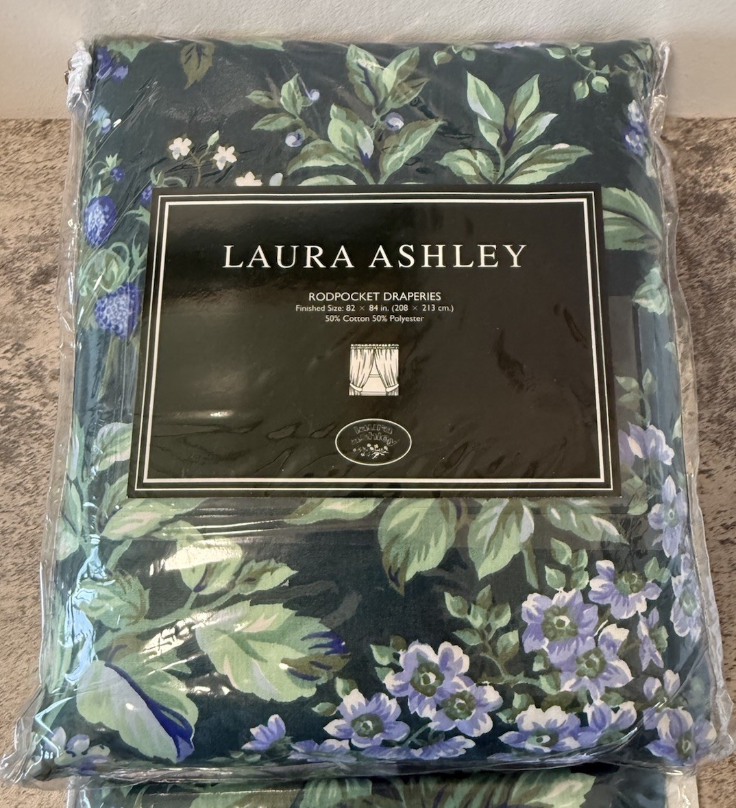 NOS VTG Laura Ashley Bramble Berry Rodpocket Draperies 82” x 84” 50/50 Blend